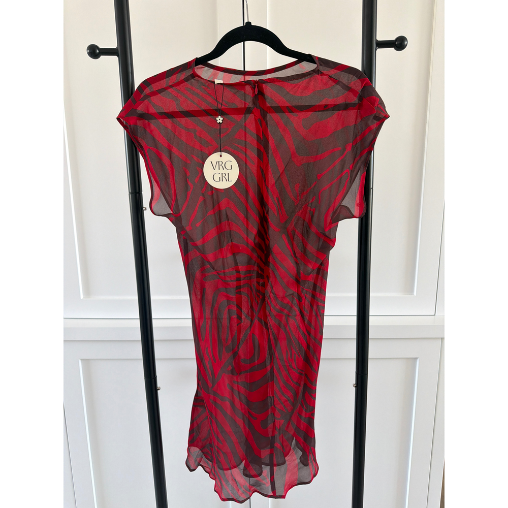 VRG GRL Zebra Print Sheer Dress in Red - Picture 2 of 3